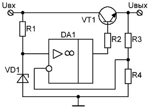 Стабилизатор напряжения на ОУ с выходным бустерным каскадом