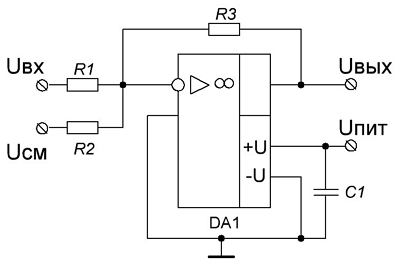 Схема усилителя с передаточной характеристикой вида UBbIX = – kUBX - b