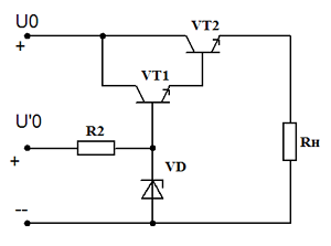 Схема стабилизатора напряжения с составным транзистором