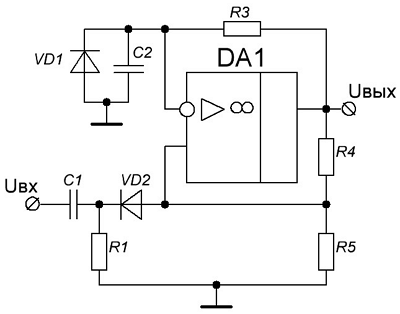  Схема ждущего мультивибратора (одновибратора) на операционном усилителе