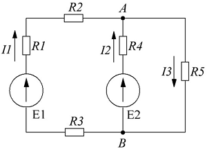 Схема для расчёта по законам Кирхгофа