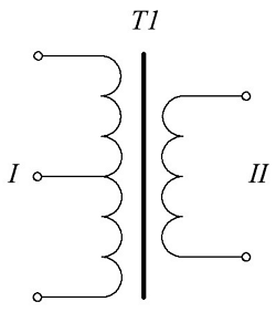 трансформатора с одной первичной обмоткой со средней точкой и одной вторичной обмоткой без отводов