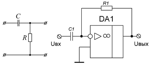  Схемы дифференциаторов: простого RC-дифференциатора и дифференциатора на основе ОУ
