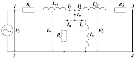 Эквивалентная схема замещения трансформатора в режиме «нормального» короткого замыкания